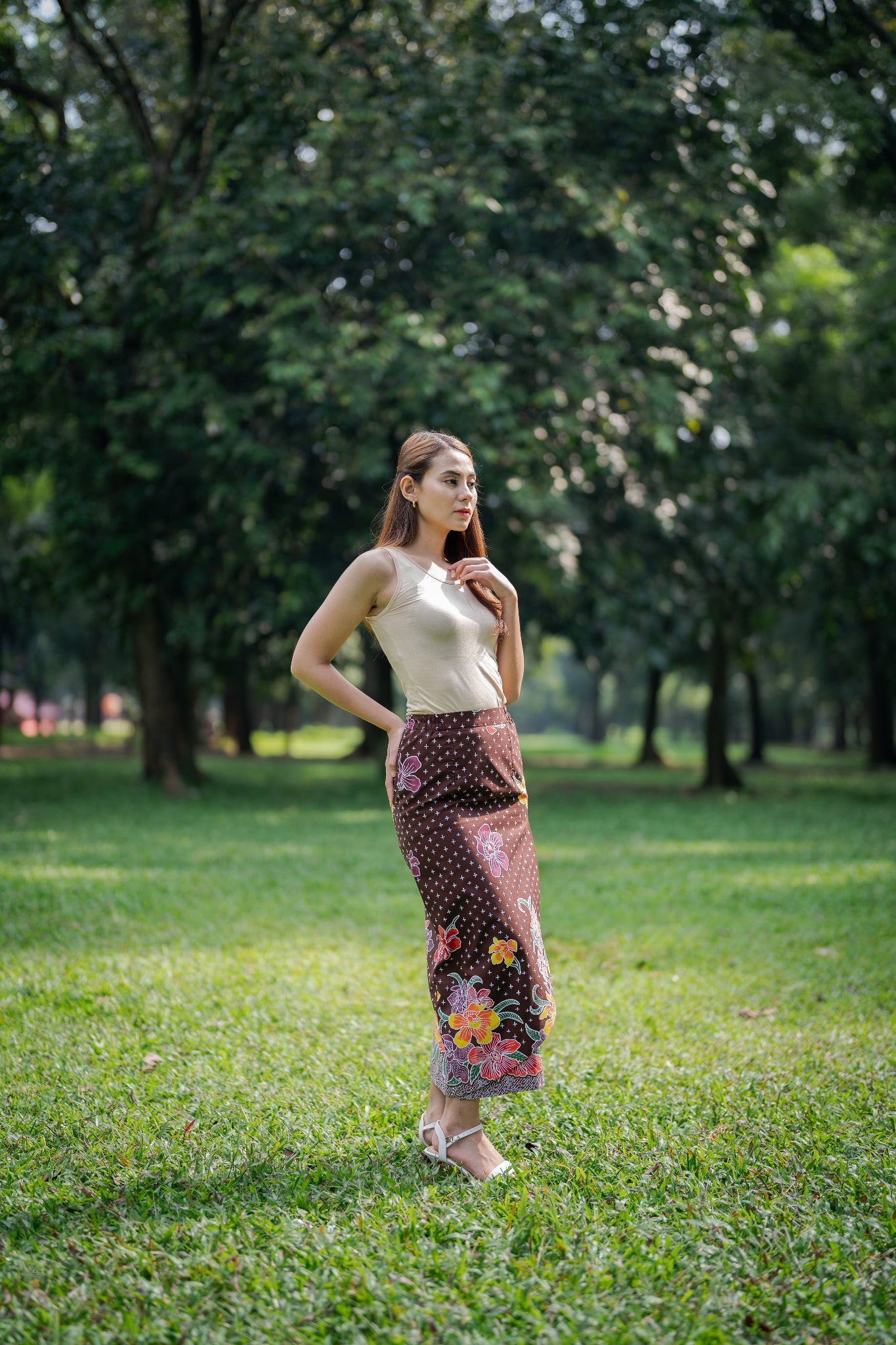 Batik Column Skirt | Anggrek Brown