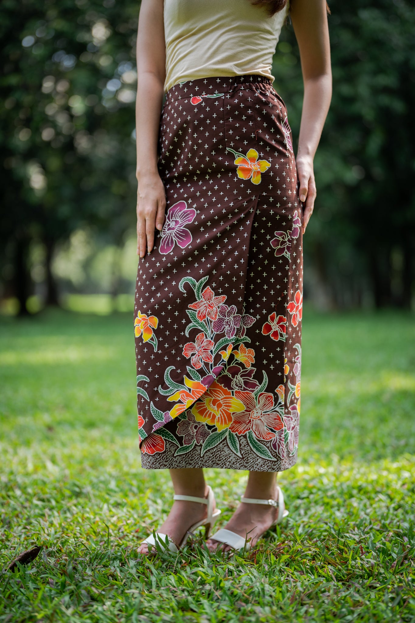 Batik Column Skirt | Anggrek Brown