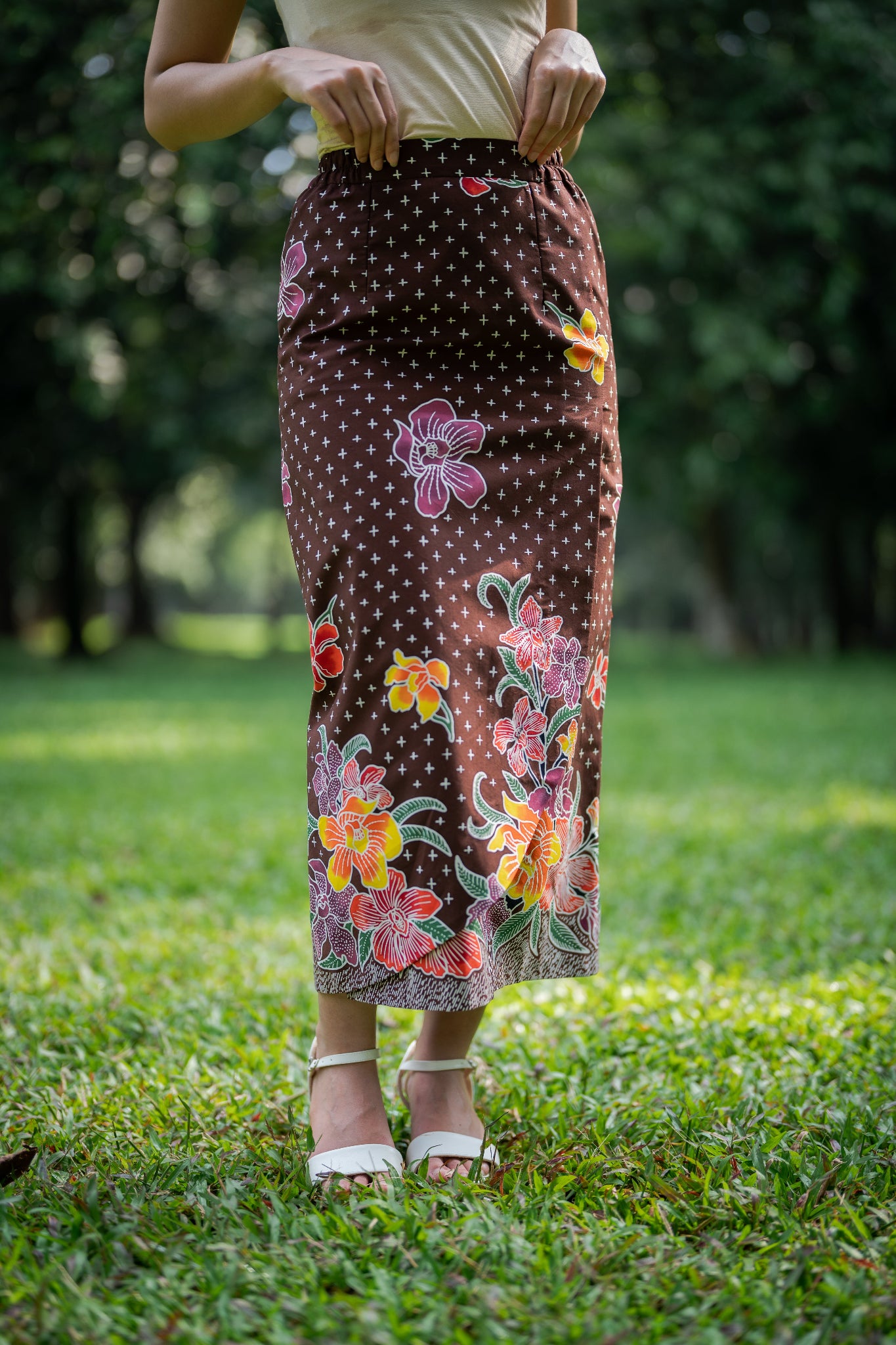 Batik Column Skirt | Anggrek Brown