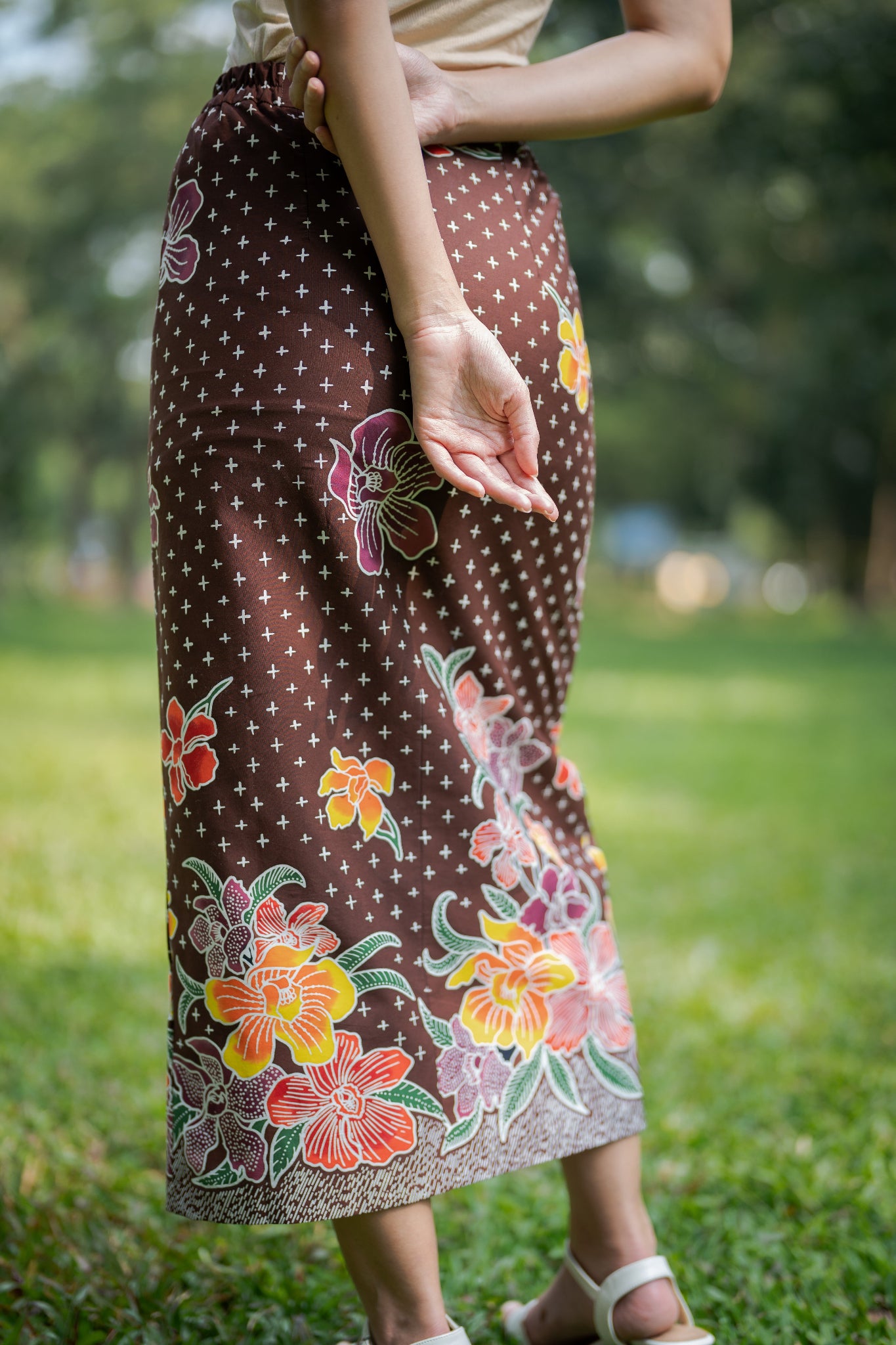 Batik Column Skirt | Anggrek Brown