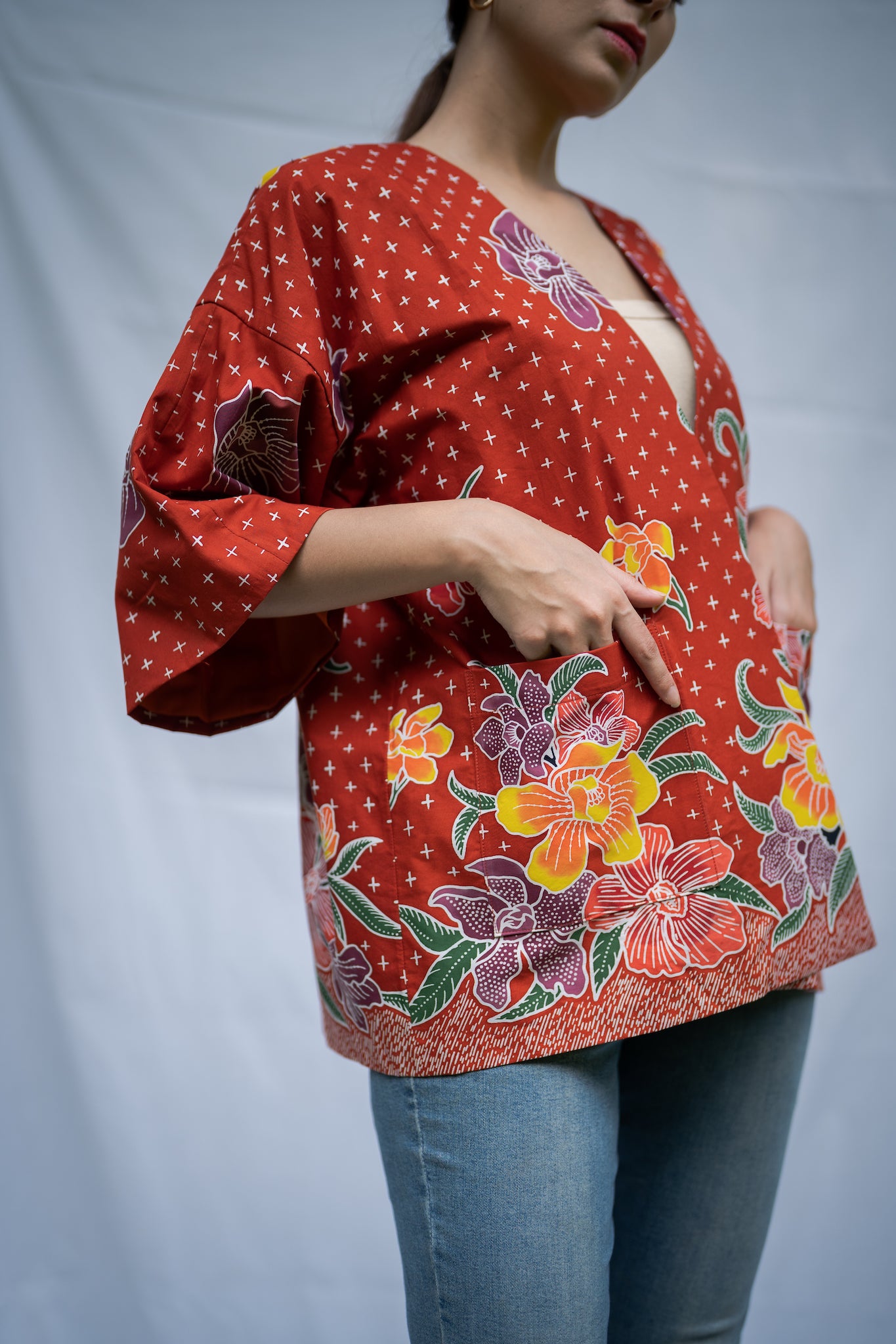 Batik Open Jacket | Anggrek Rose