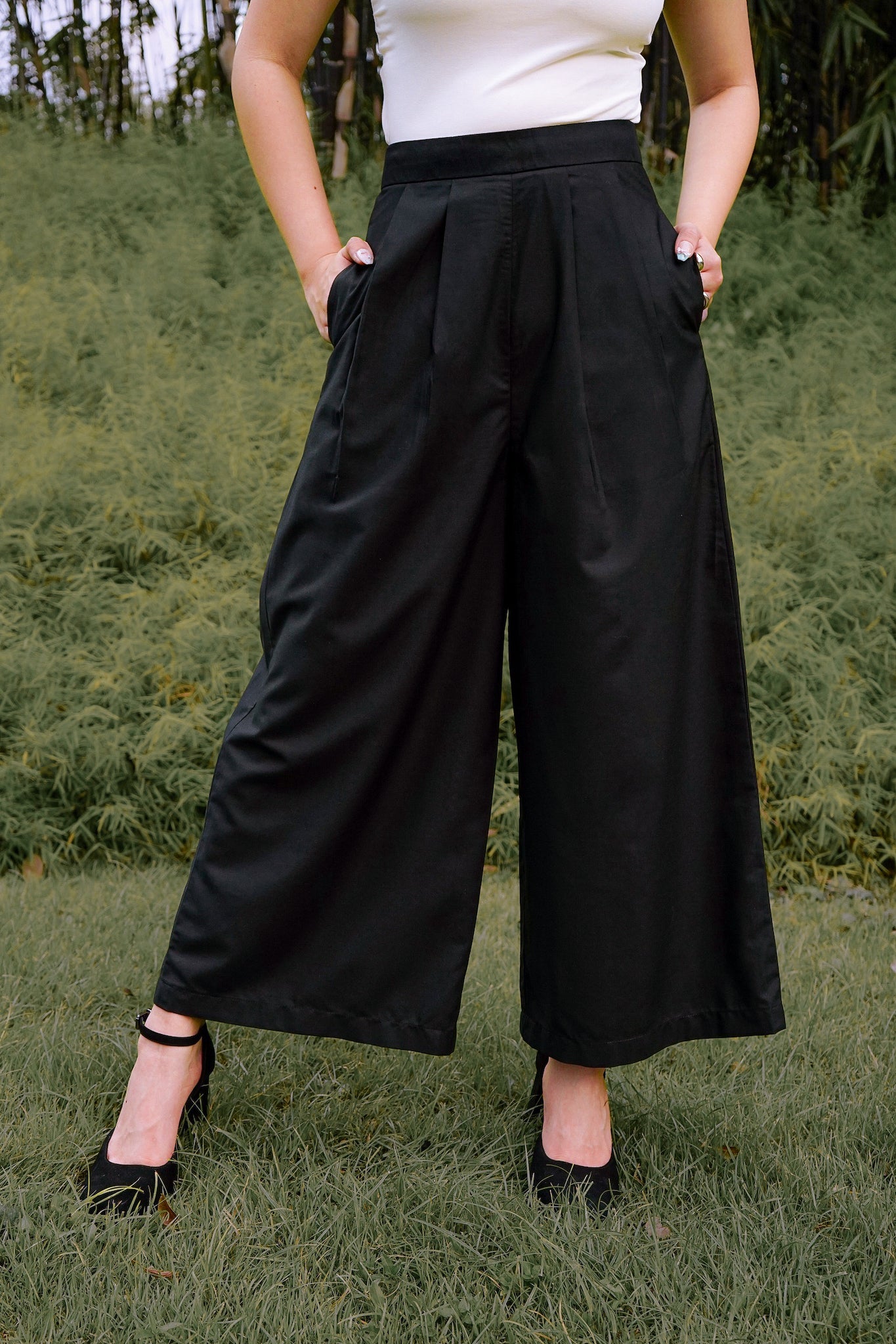 Poplin Wide Leg Pants | Black