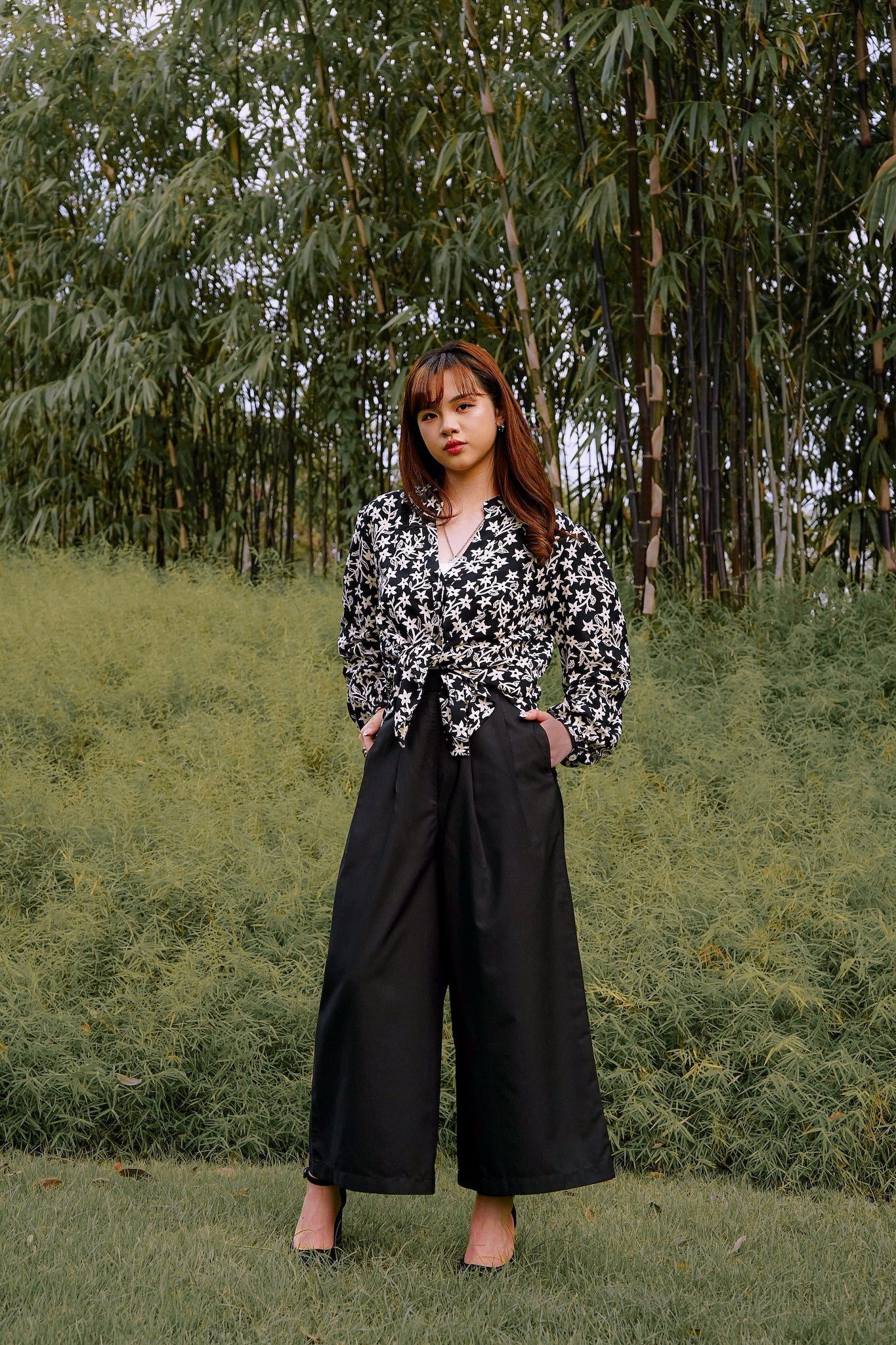 Poplin Wide Leg Pants | Black