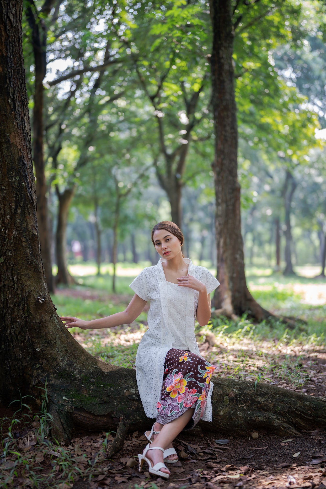 Batik Column Skirt | Anggrek Brown