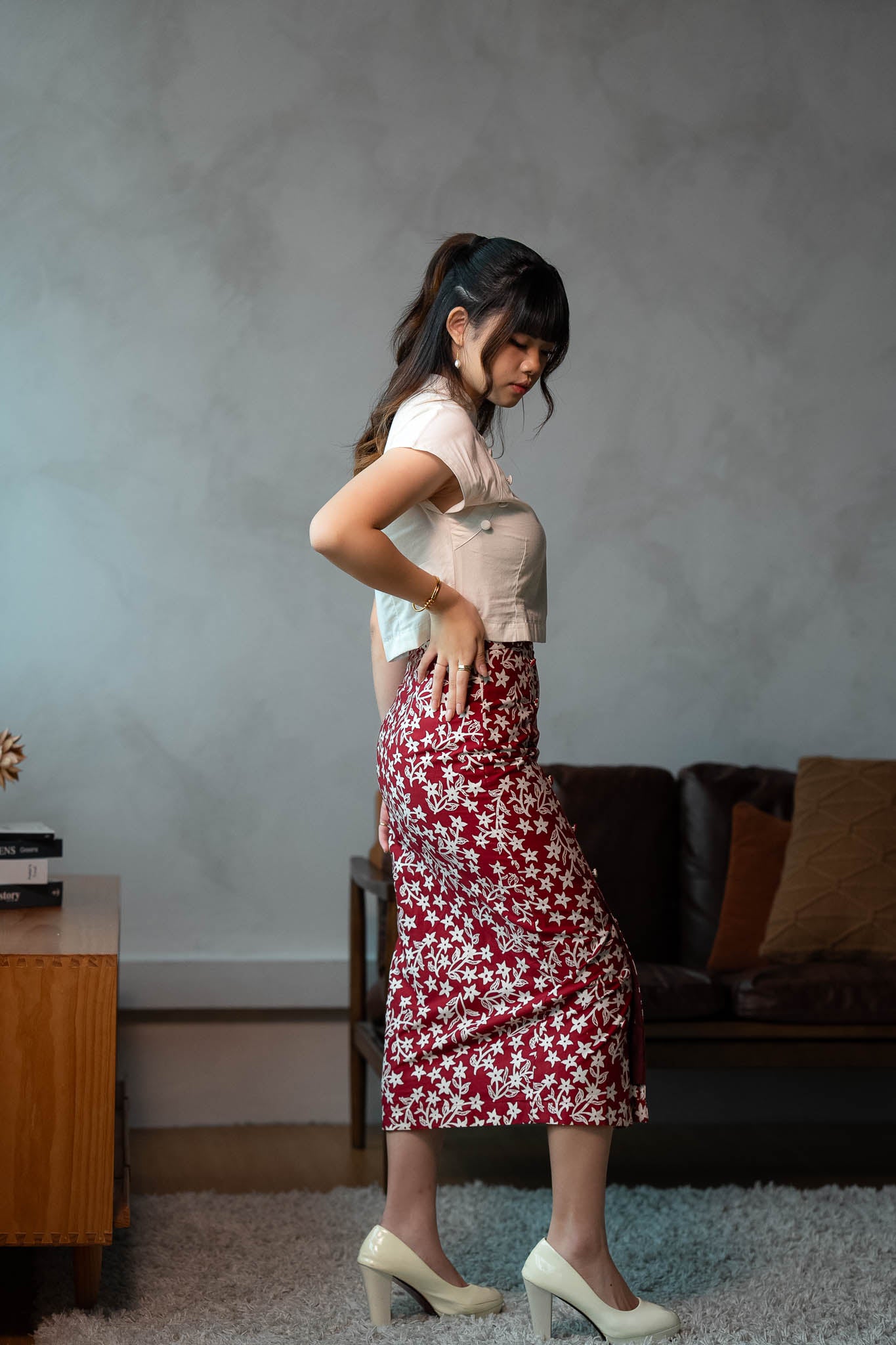 Batik Pencil Skirt | Jasmin Burgundy
