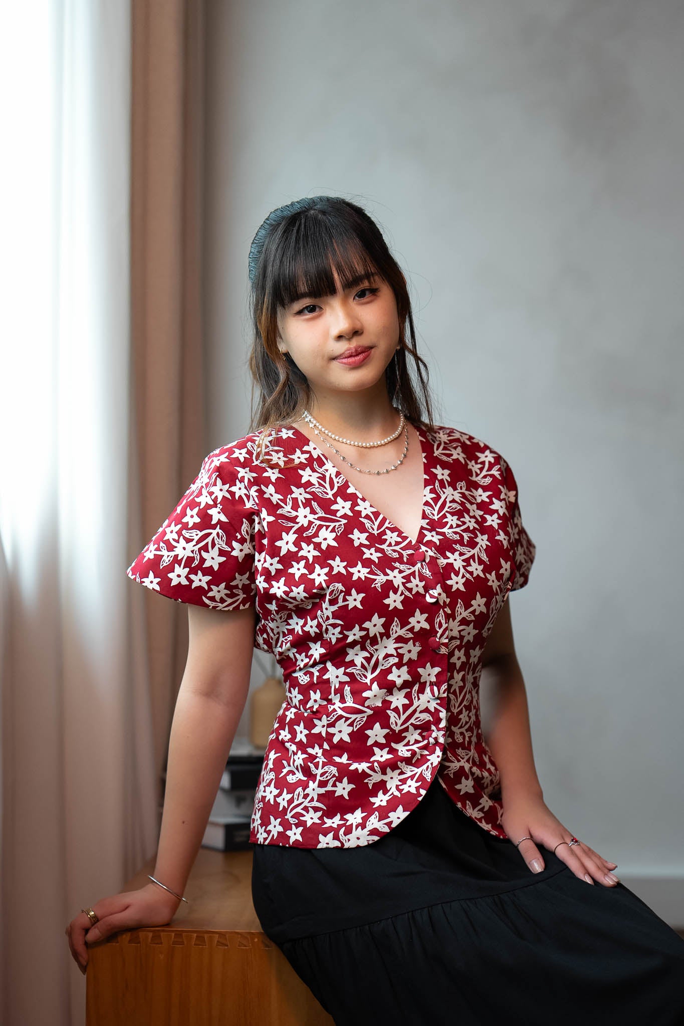 Batik Tailored Blouse | Jasmin Burgundy