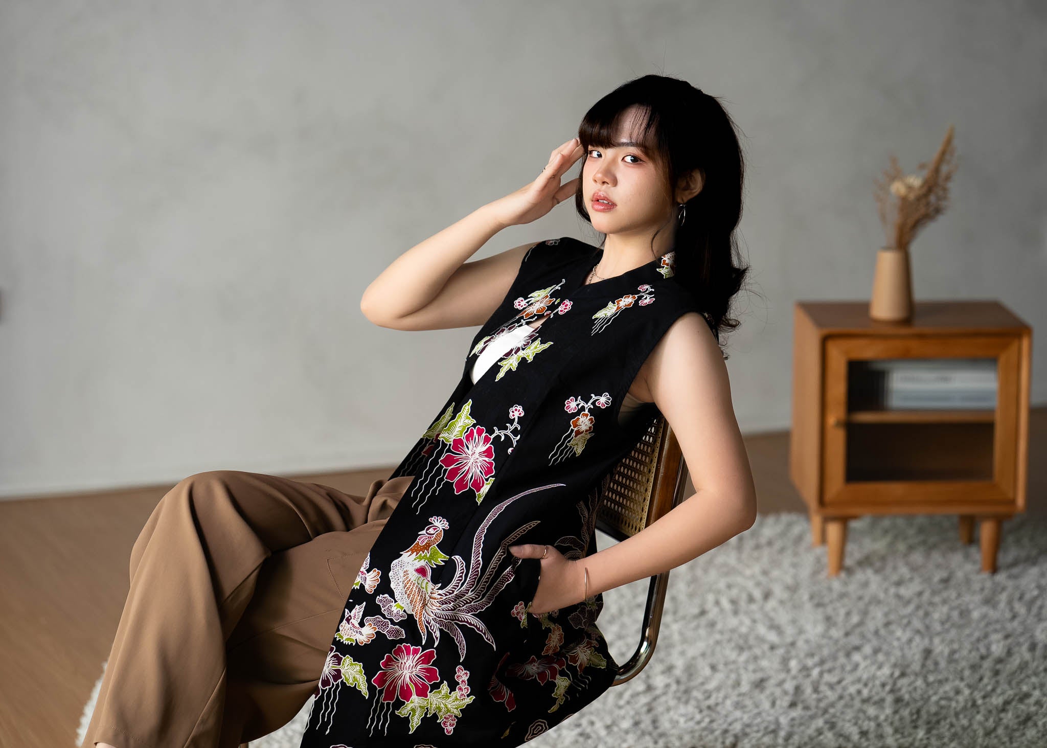 Batik Long Line Vest | Merak Ebony