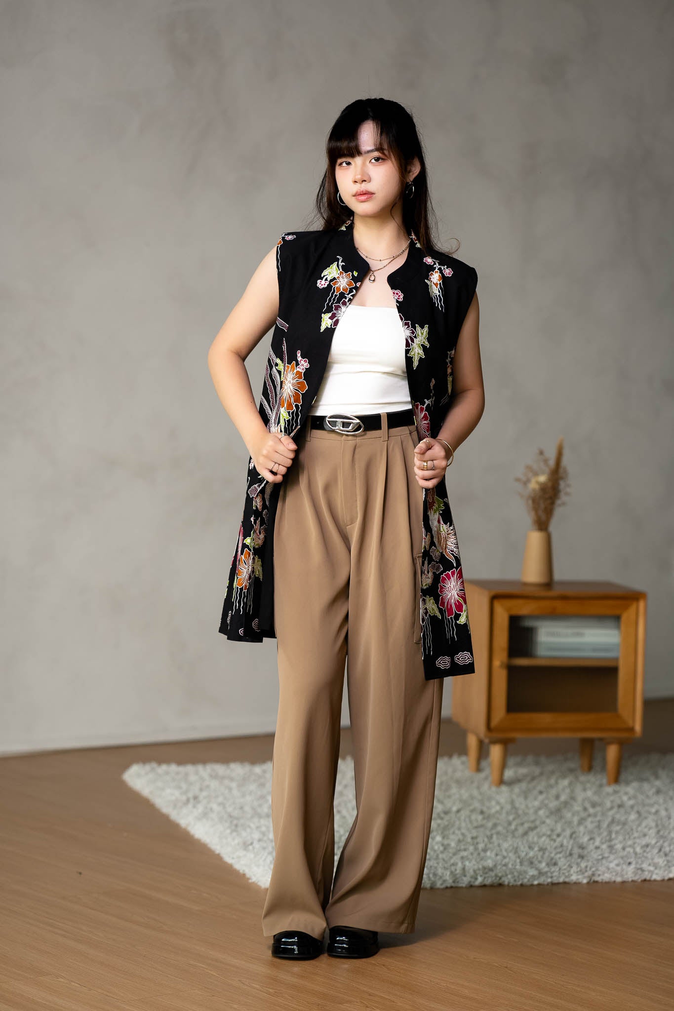 Batik Long Line Vest | Merak Ebony