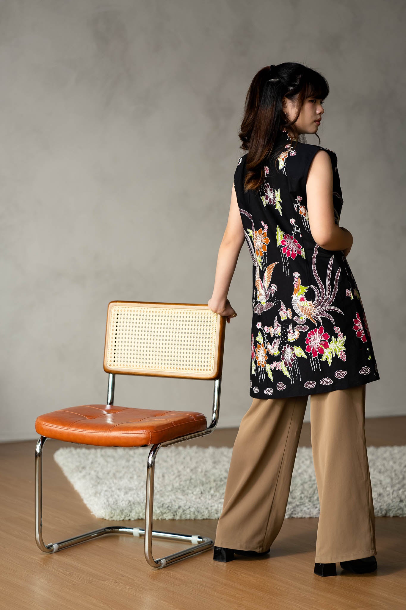 Batik Long Line Vest | Merak Ebony