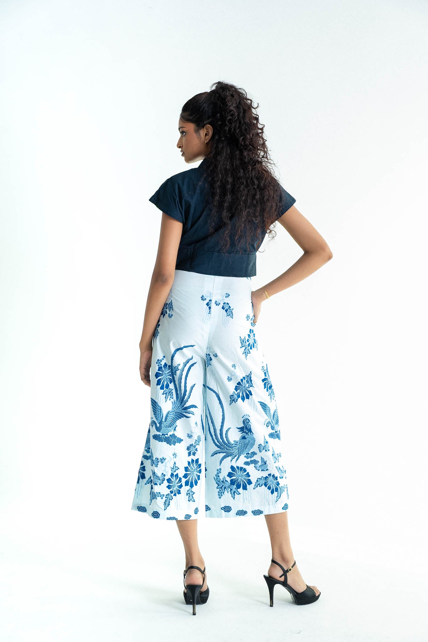 Poplin Banded Crop Top | Navy
