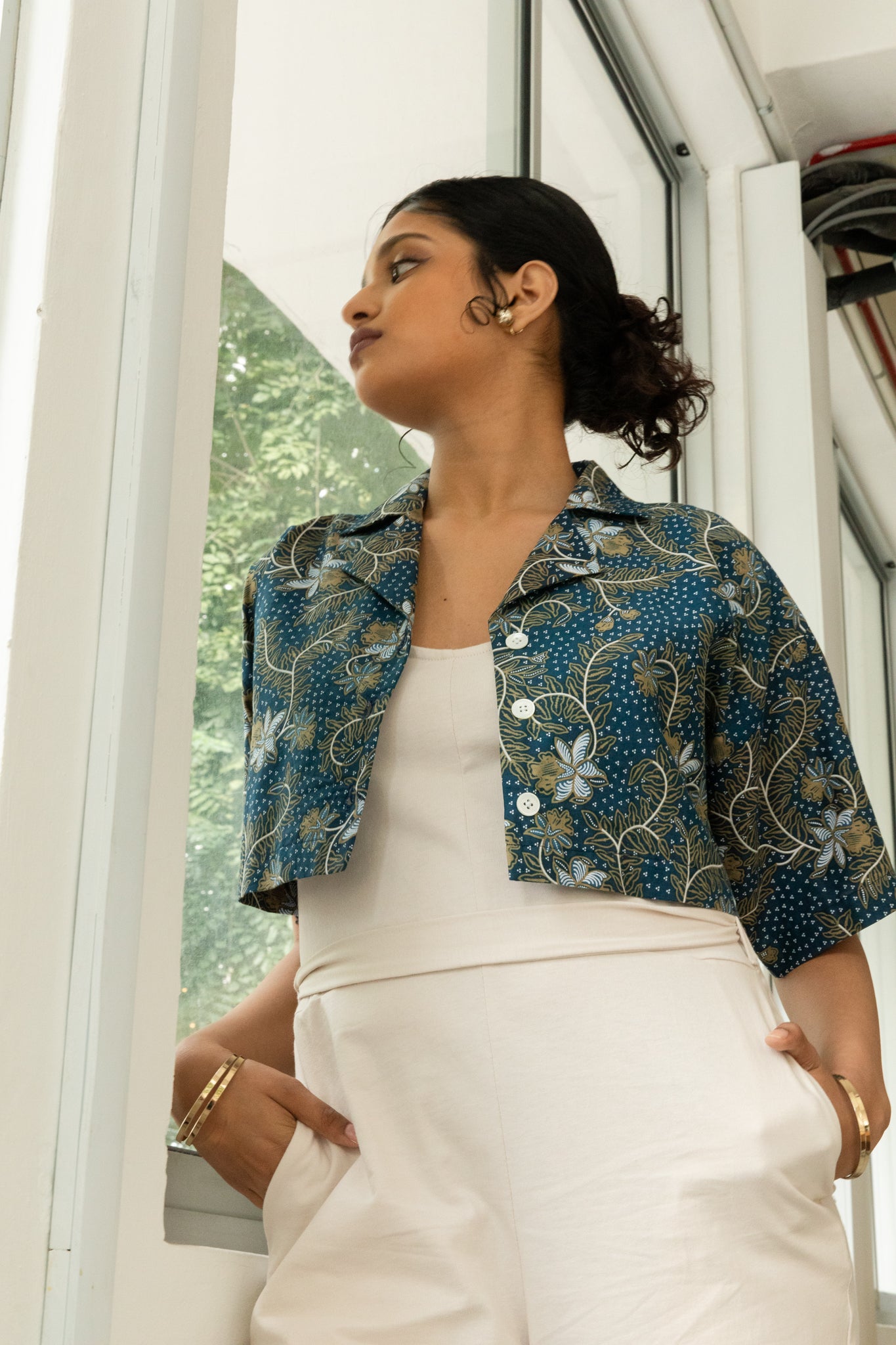 Batik Collared Crop Top | Taman Sari Indigo