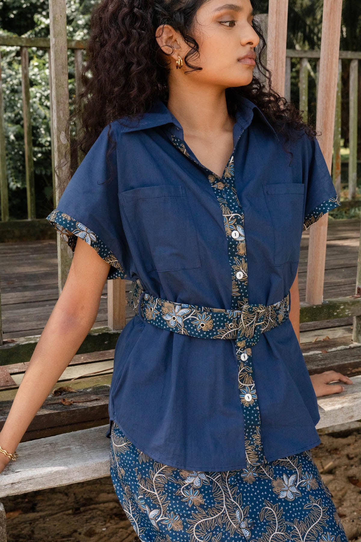 TENCEL™ Belted Blouse | Taman Sari Indigo
