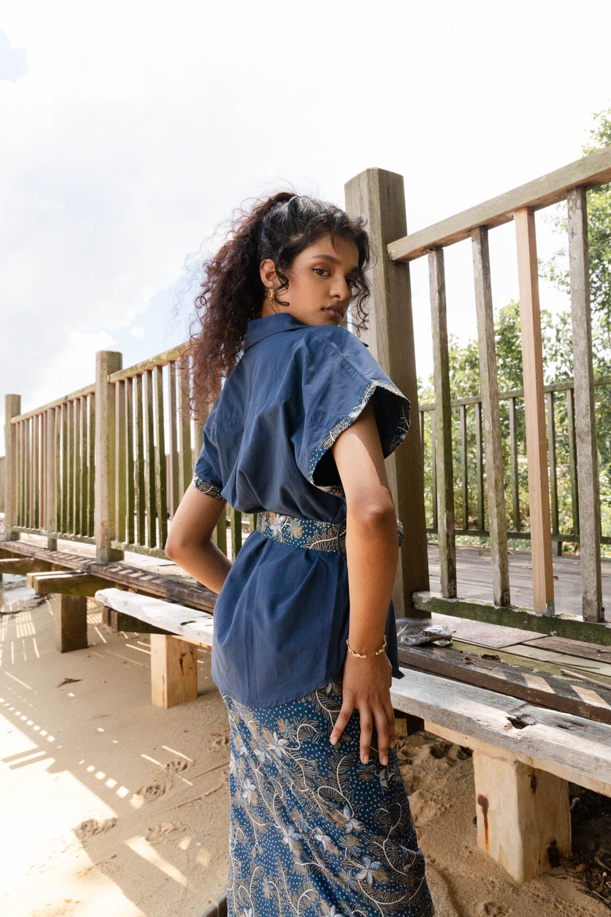 TENCEL™ Belted Blouse | Taman Sari Indigo