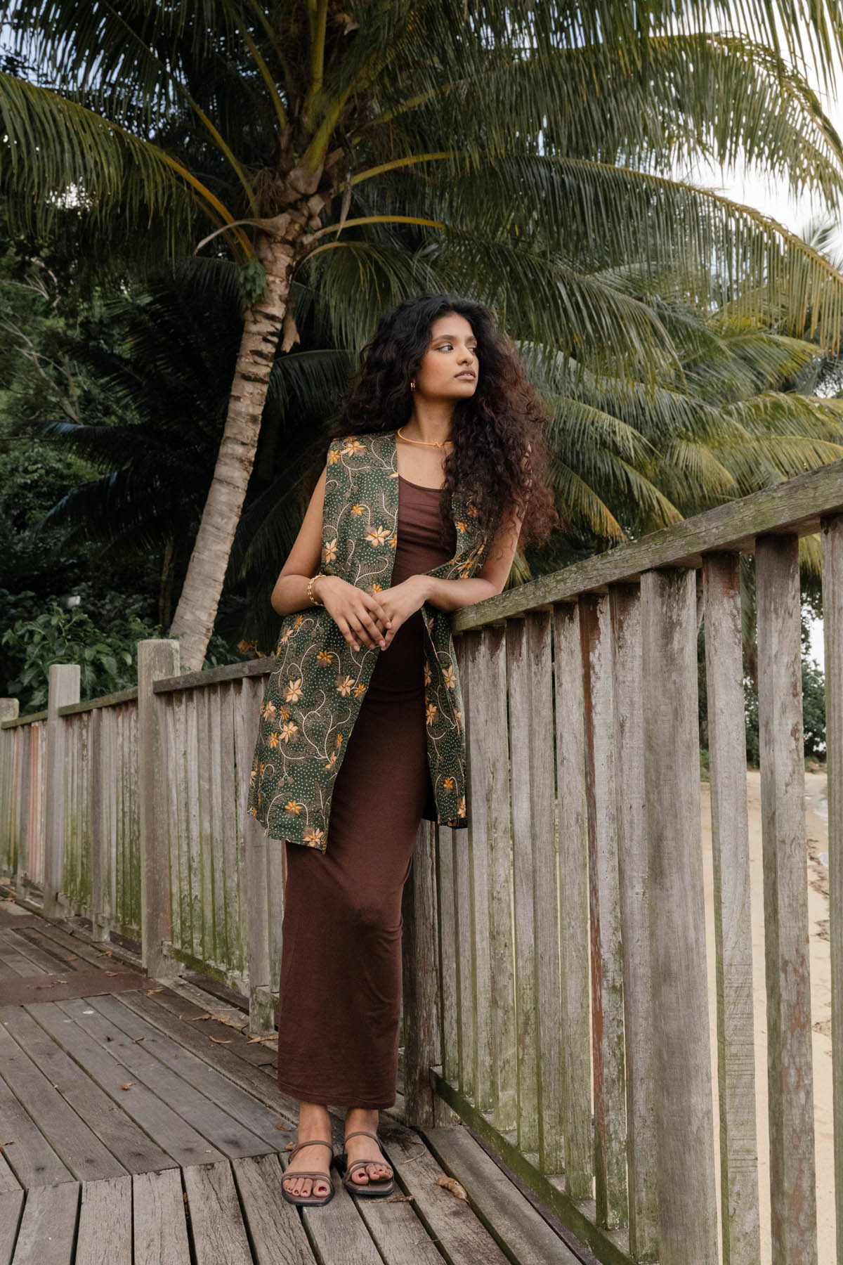Batik Long Line Vest | Taman Sari Olive