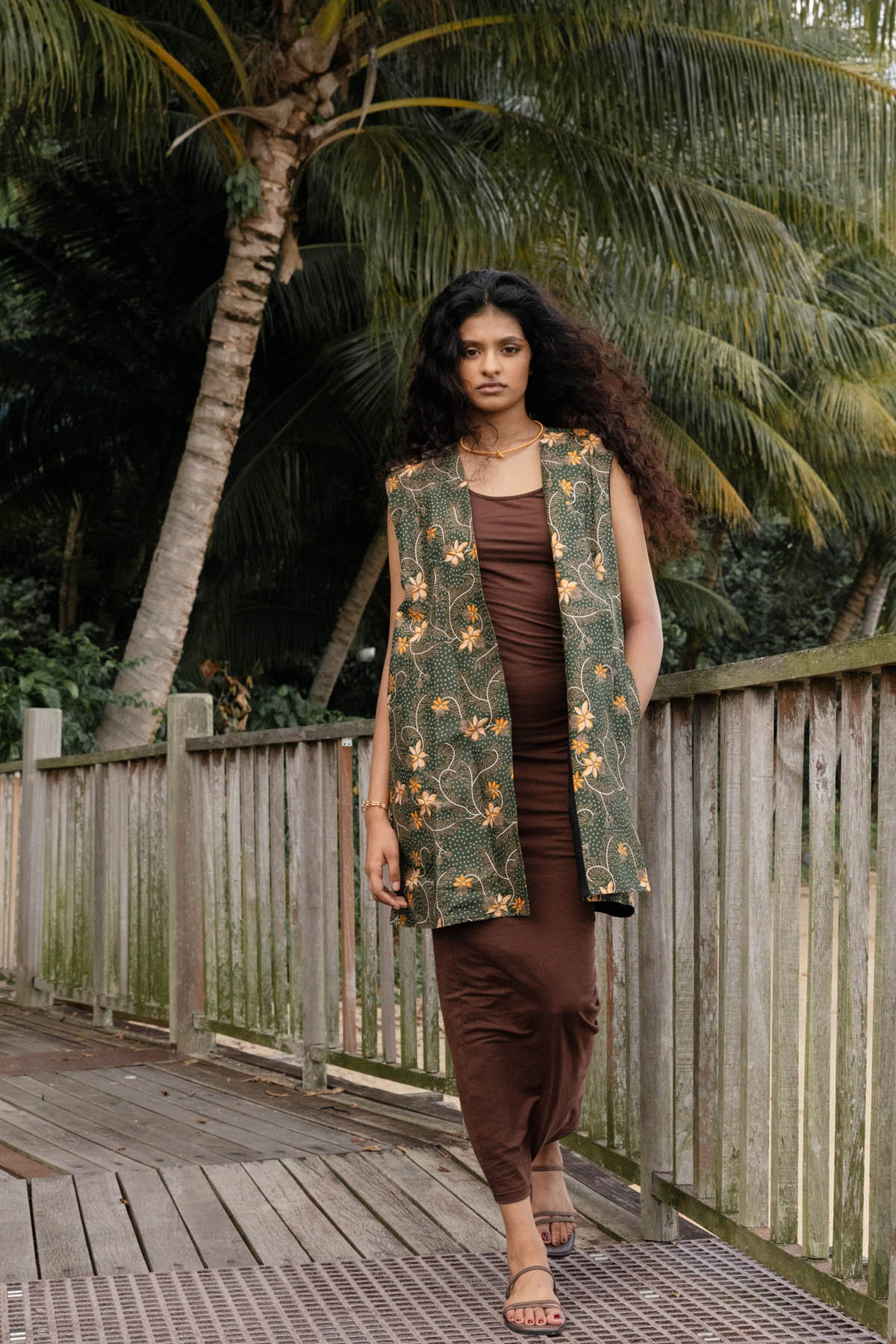 Batik Long Line Vest | Taman Sari Olive