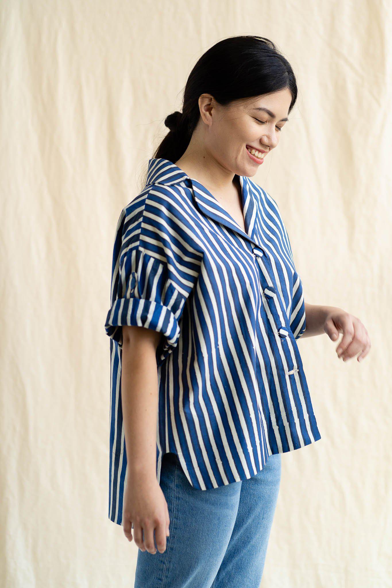 Batik Cocoon Shirt | Indigo Stripe