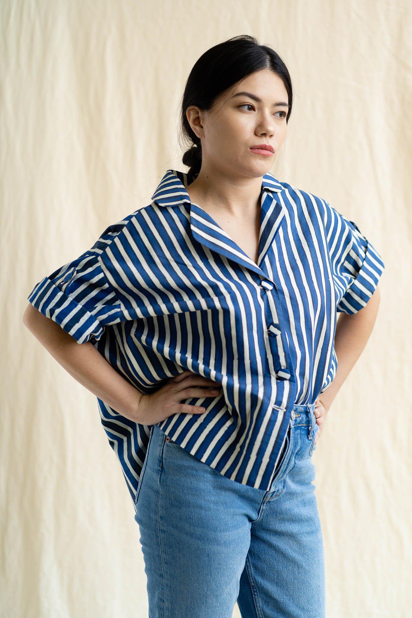 Batik Cocoon Shirt | Indigo Stripe