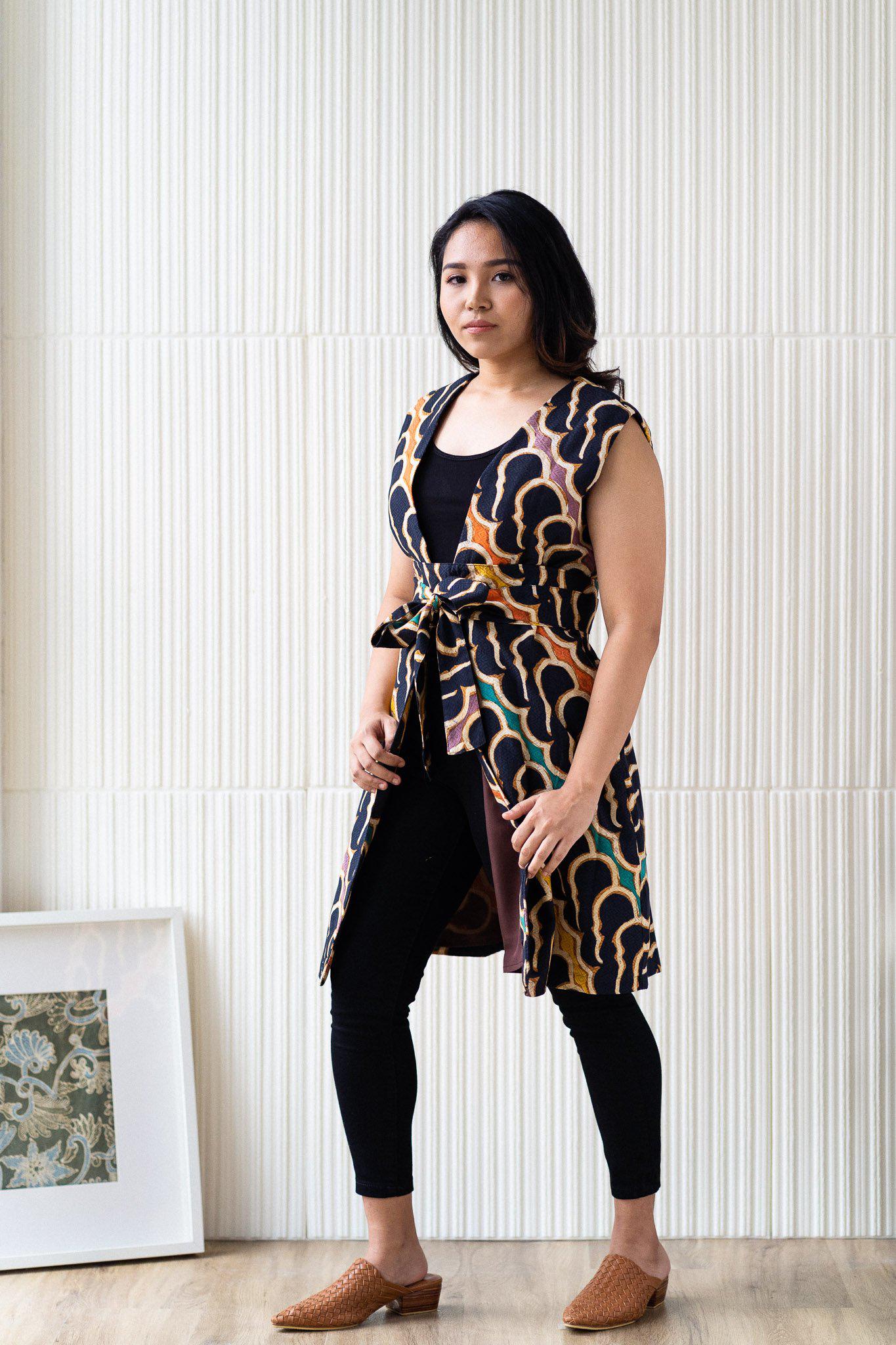 Batik Long Line Vest | Mega