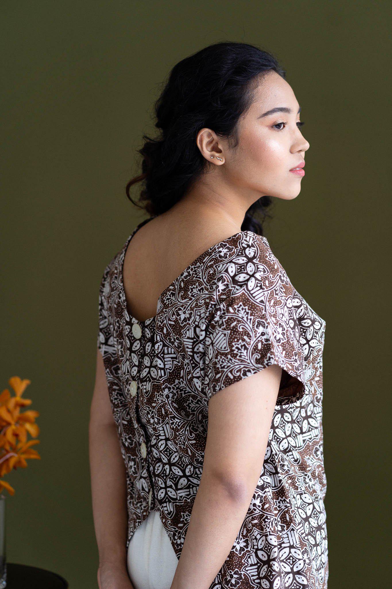 Batik Button Back Blouse | Nona Ria