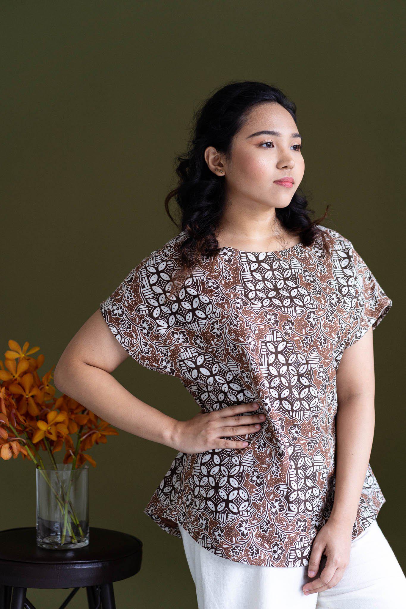 Batik Button Back Blouse | Nona Ria