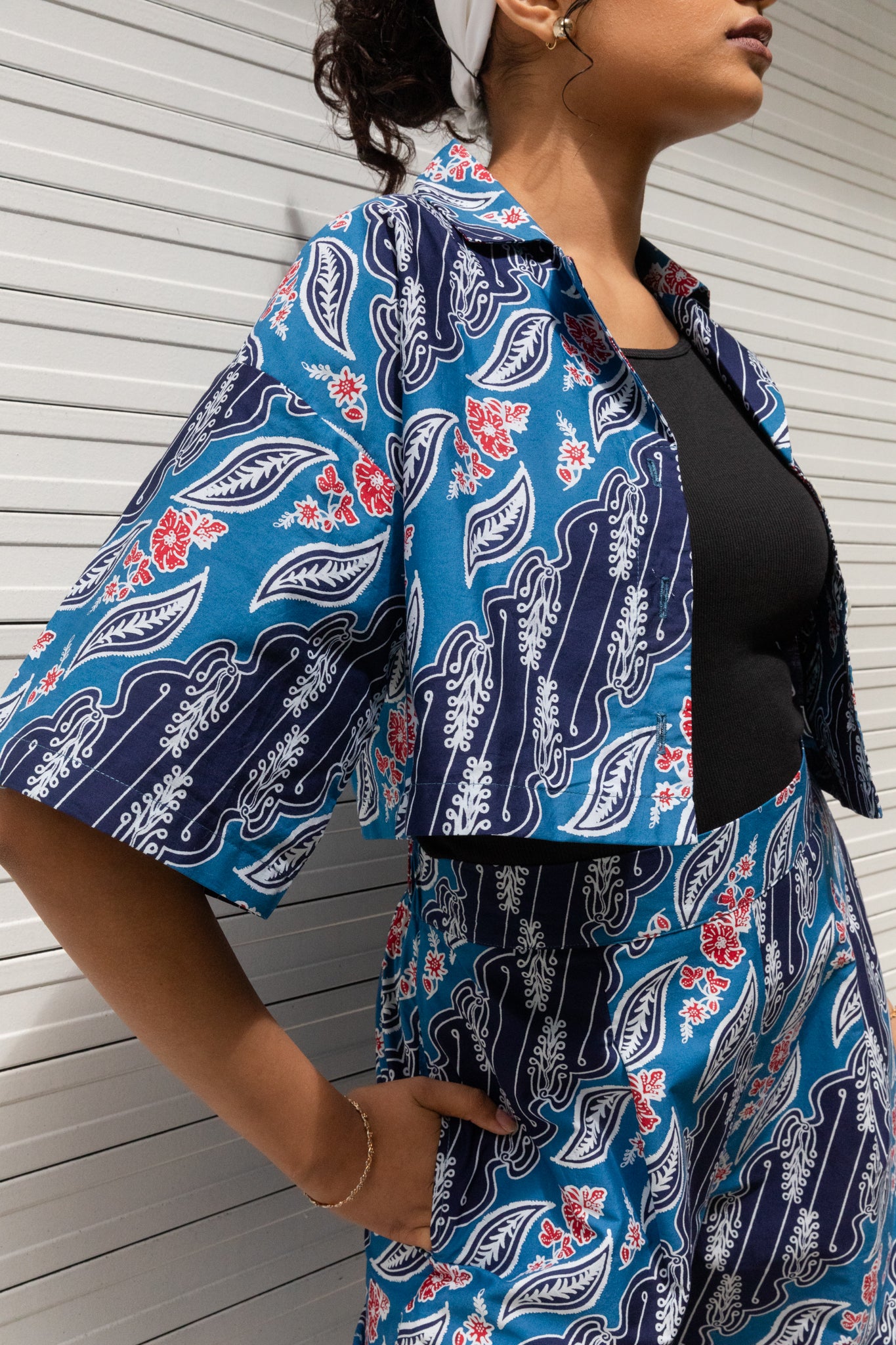 Batik Collared Crop Top | Asmara Indigo