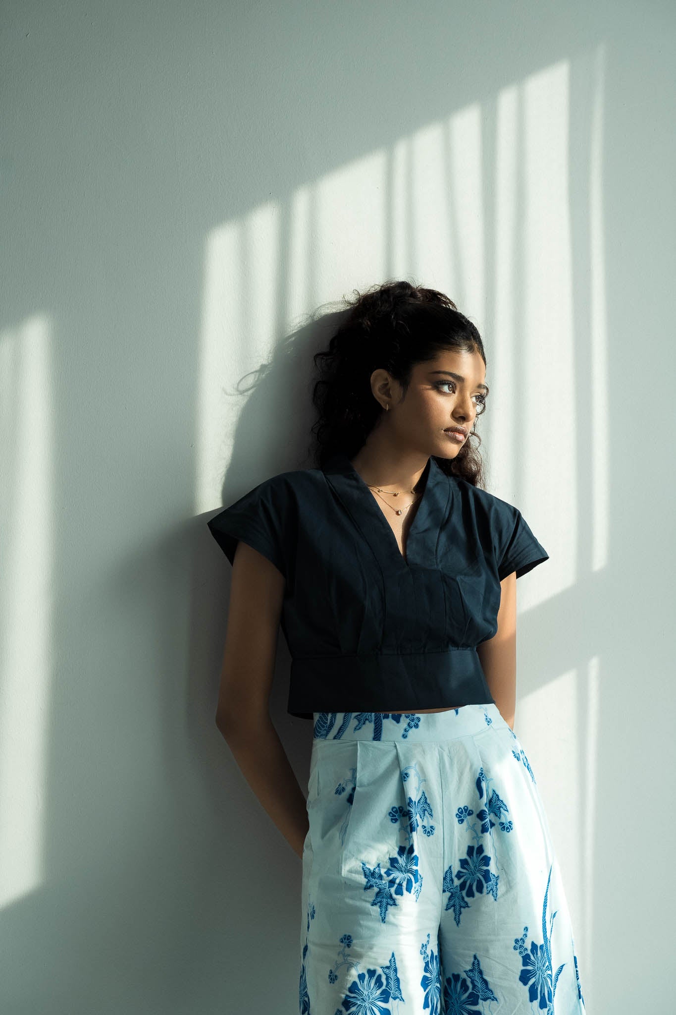 Poplin Banded Crop Top | Navy