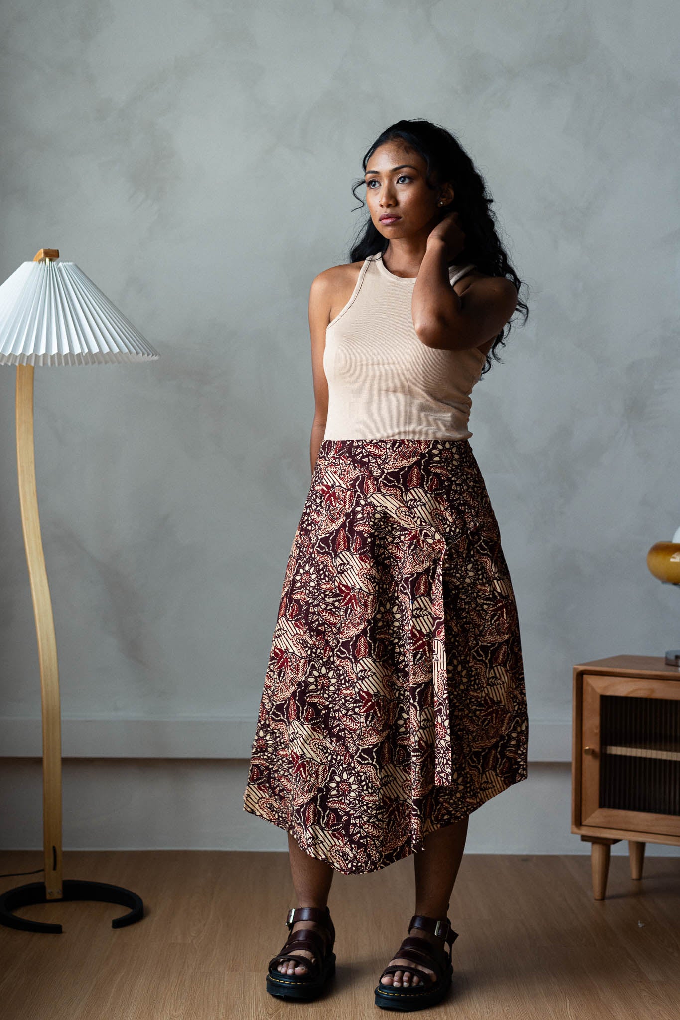 Batik Cascade Skirt | Sekar Burgundy