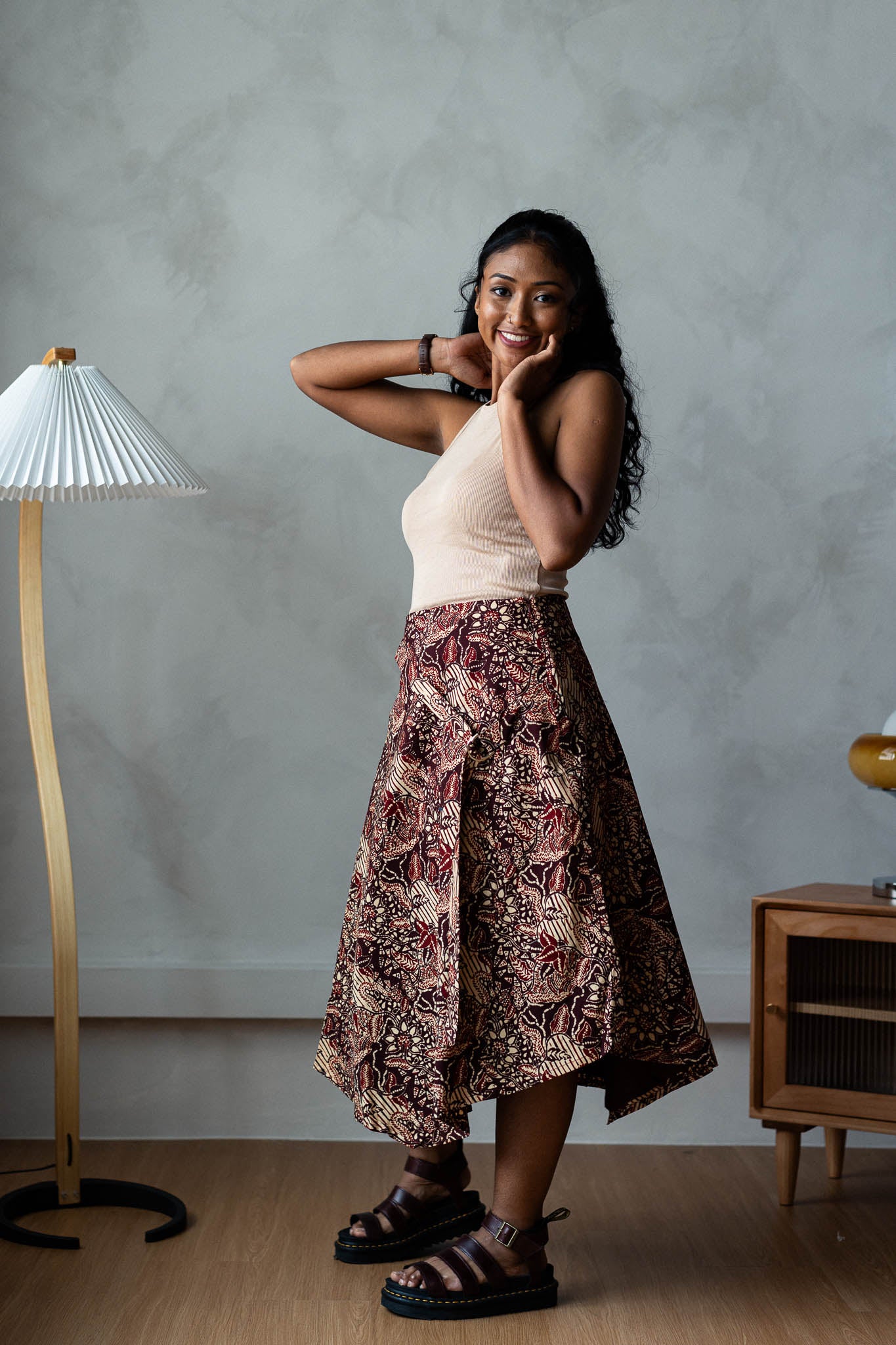 Batik Cascade Skirt | Sekar Burgundy