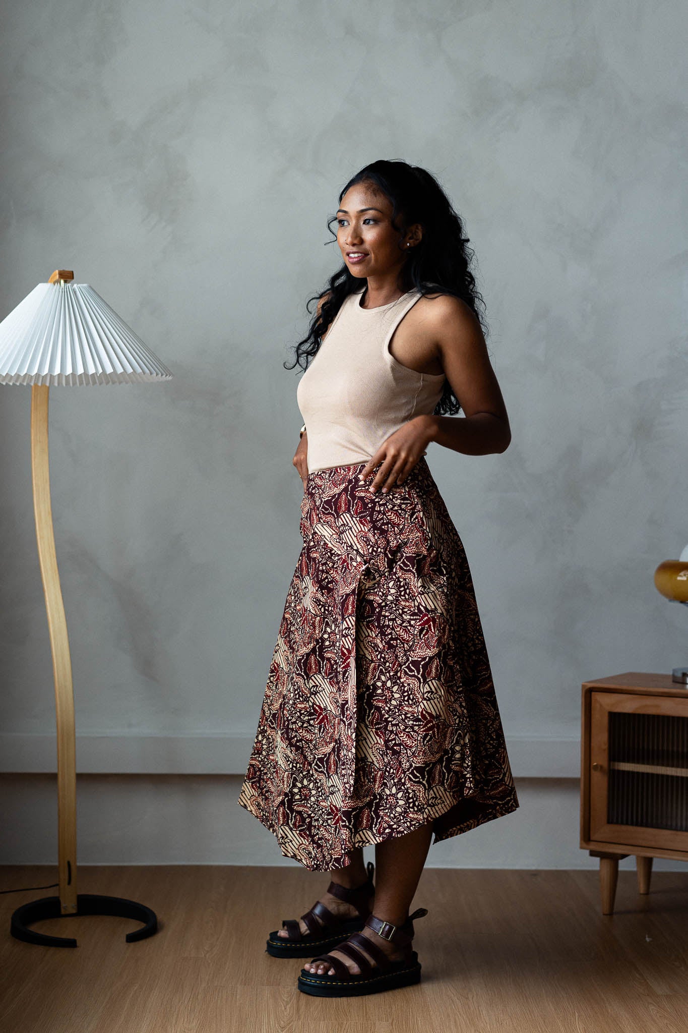 Batik Cascade Skirt | Sekar Burgundy