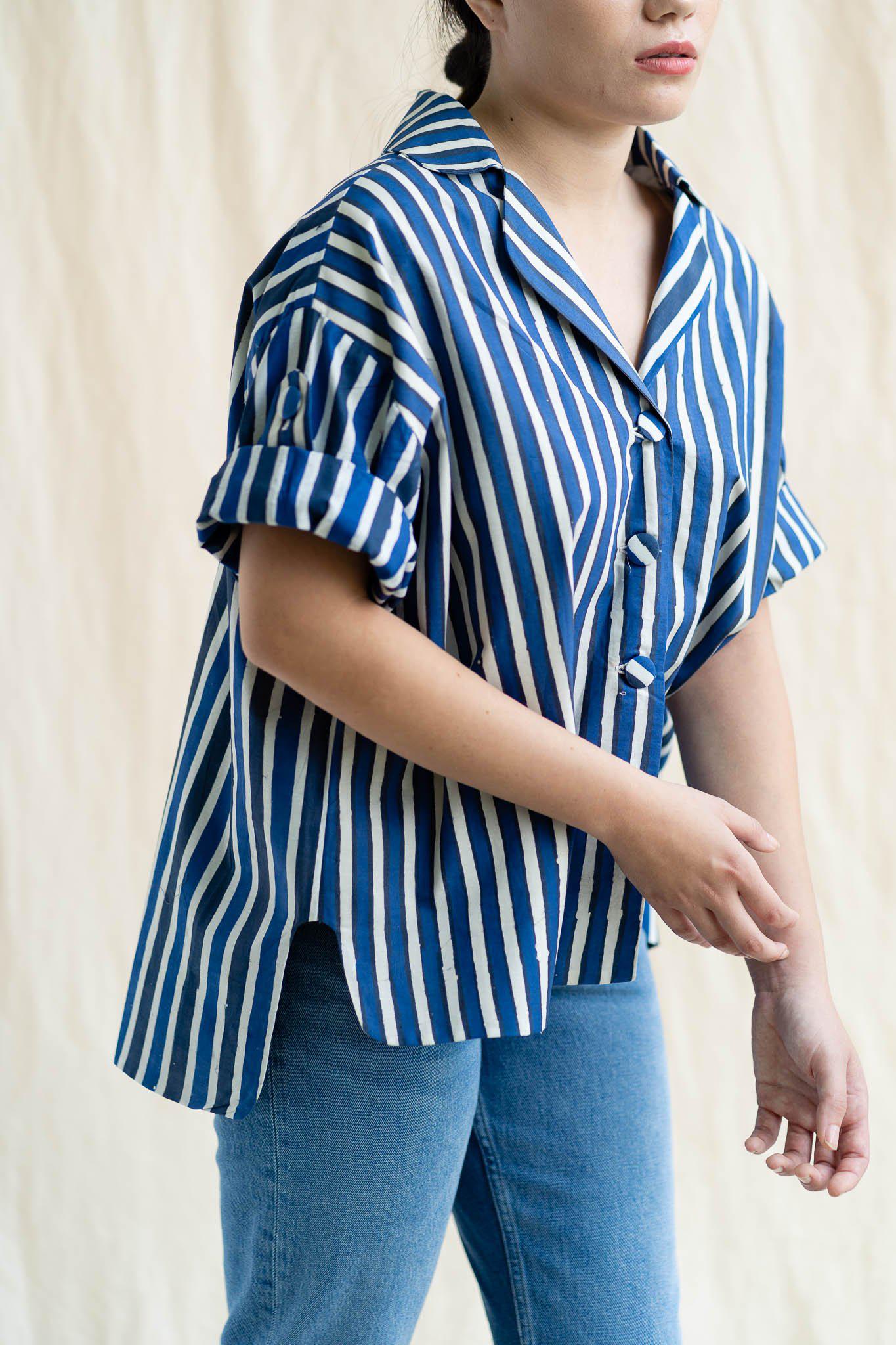 Batik Cocoon Shirt | Indigo Stripe