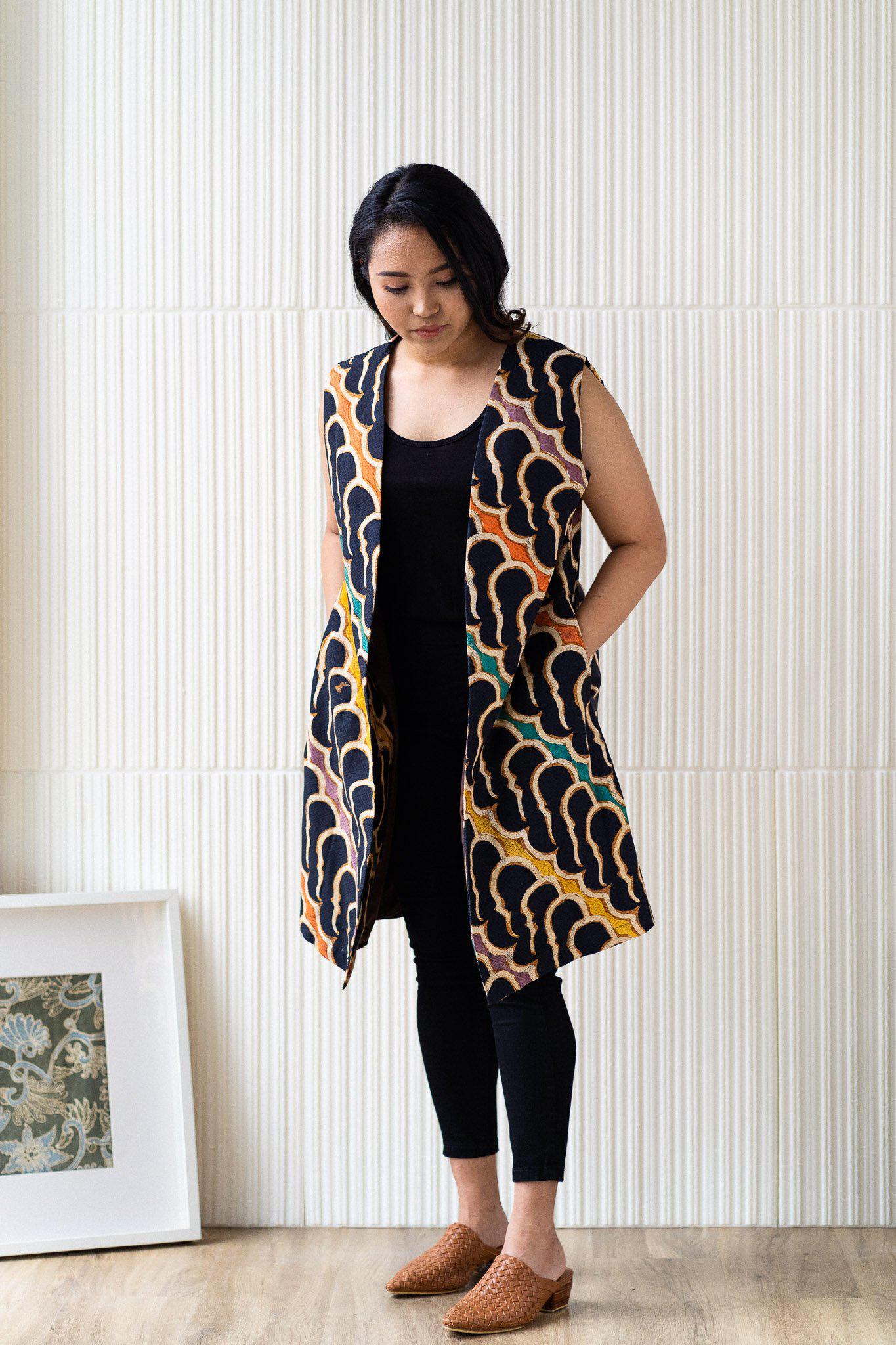 Batik Long Line Vest | Mega