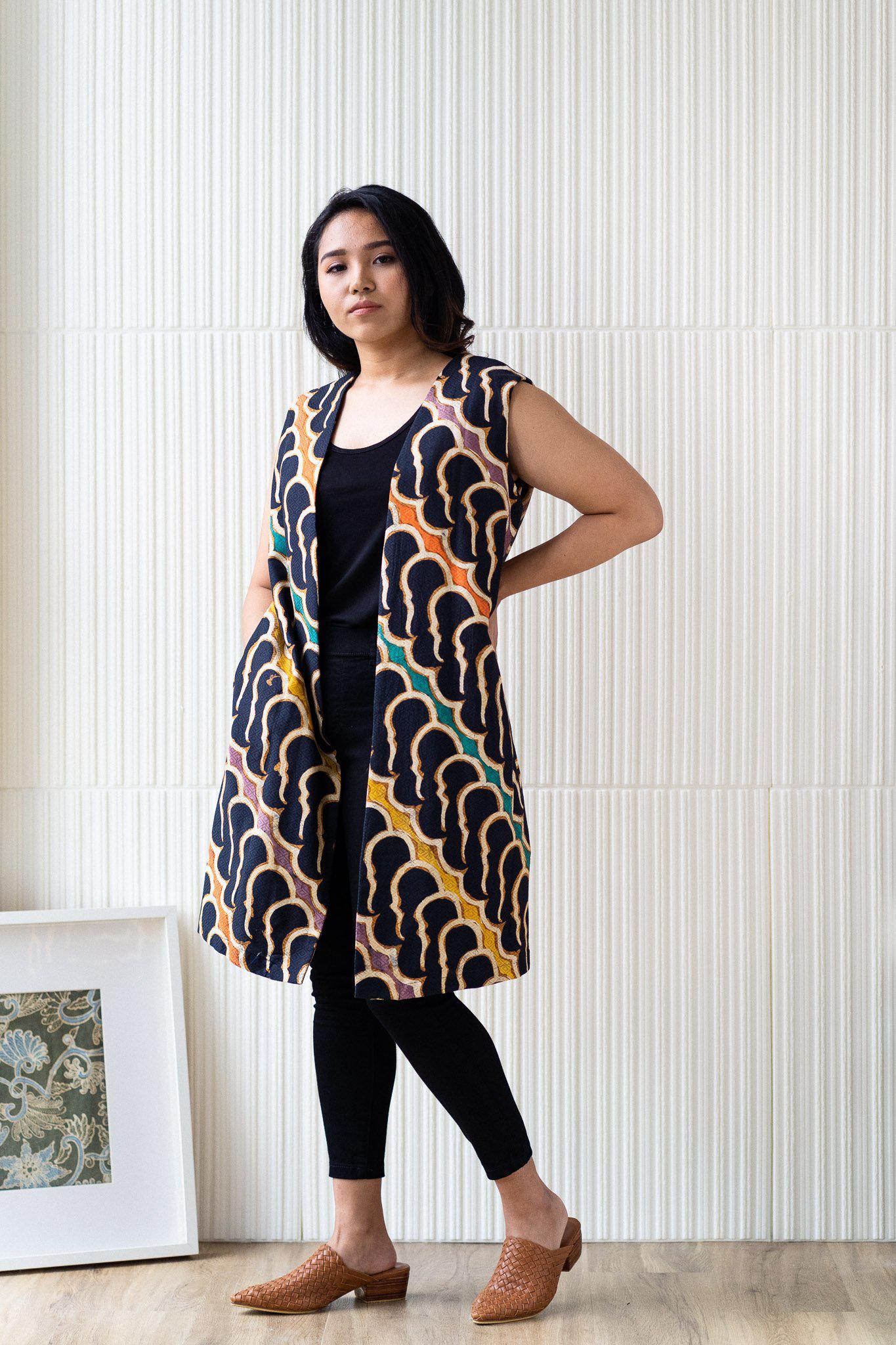 Batik Long Line Vest | Mega