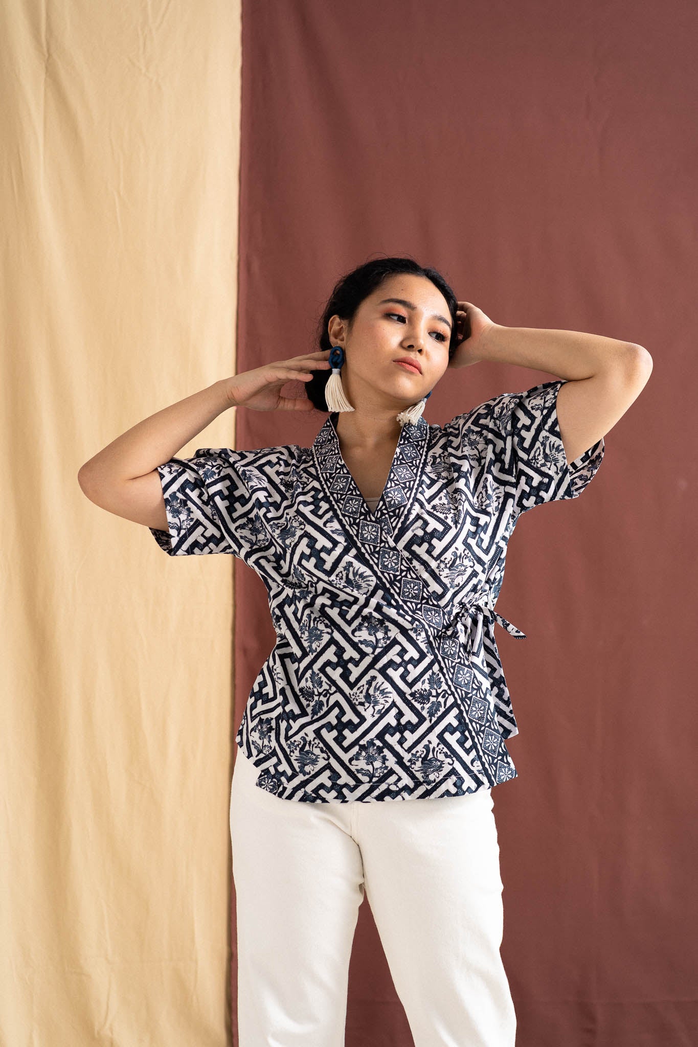 Batik Wrap Blouse | Teduh Ash Blue