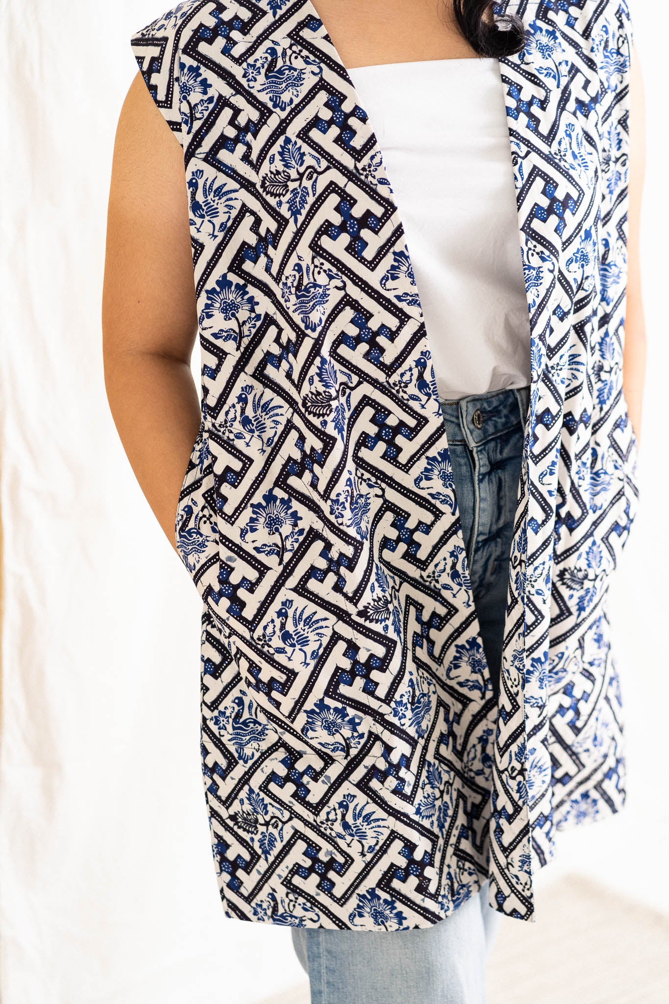 Batik Long Line Vest | Teduh Indigo